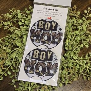 Boy Mom Car Coaster Set - Black and Brown